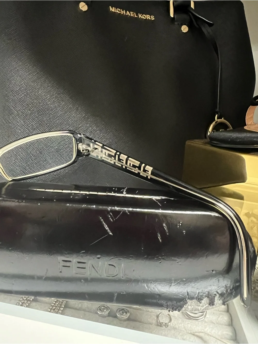 Authentic Fendi Black Rectangular Women's Glasses with Subtle Logo Arms